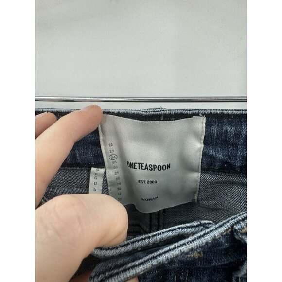 One Teaspoon Jean Women 24 Blue Denim Distressed High Waist Freebirds II Skinny - Picture 4 of 11